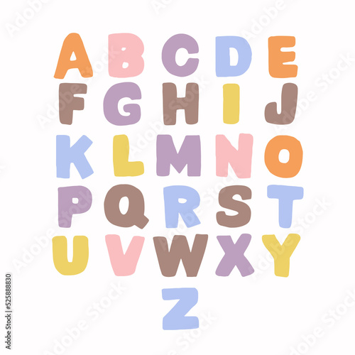 Pastel vector alphabet  hand drawn letters. Kids Alphabet. Cartoon bold style alphabet