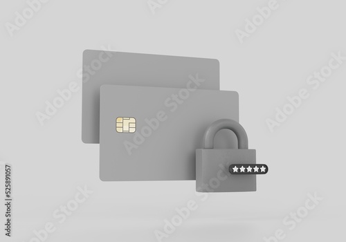 Safe storage and use of bank cards. Additional insurance and bank service. 3d rendering.