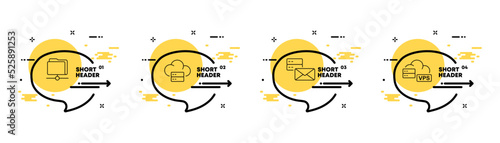 Cloud storage of information set icon. Folder, database, remote server, email, online, internet, letter. Technology concept. Infographic timeline with icons and 4 steps. Vector line icon for Business