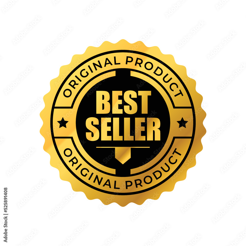 Bestseller original product, golden, icon, product, shop, warranty, logo. gold vector label