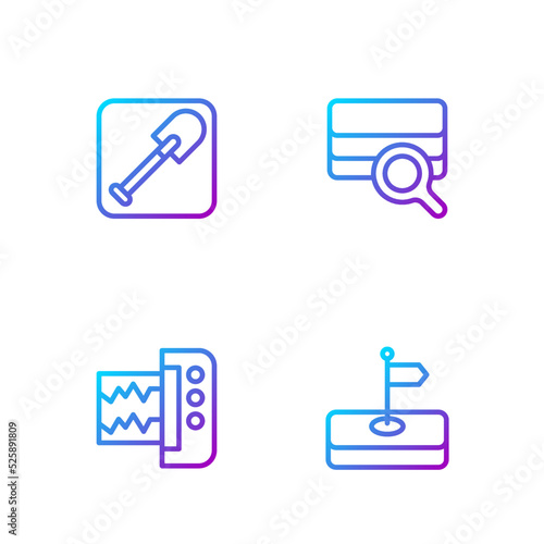 Set line Flag, Seismograph, Shovel and Soil analysis. Gradient color icons. Vector