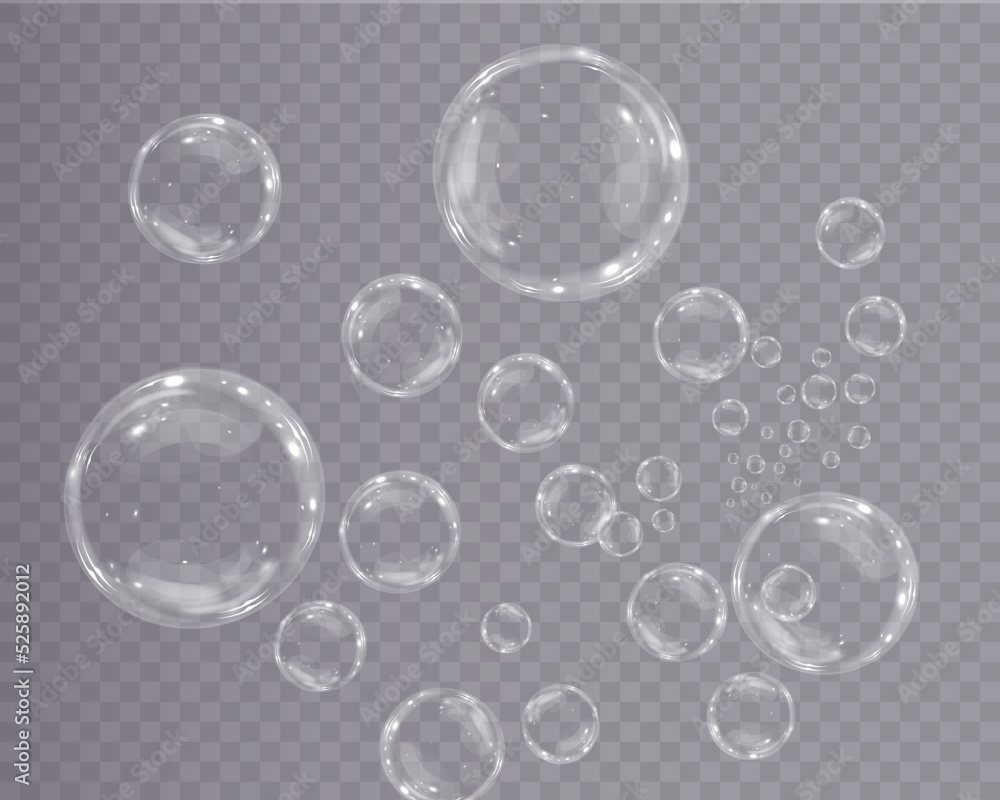 Bubble PNG. Set of realistic soap bubbles. Bubbles are located on a transparent background. Powder Vector flying soap bubbles. Water glass bubble realistic png	
