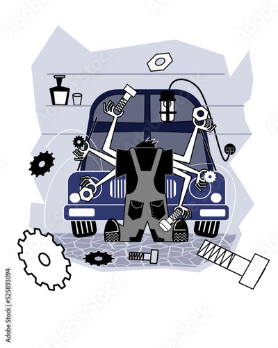 Car mechanic at work. Vector illustration.