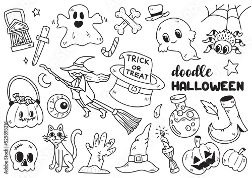 Fototapeta Naklejka Na Ścianę i Meble -  Halloween doodle objects vector illustration for banner