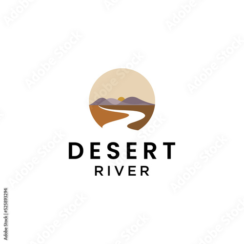 desert river landscape logo design vector