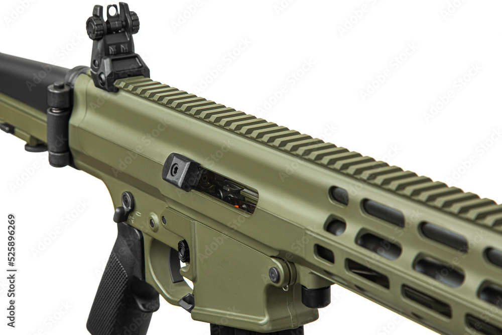 Modern automatic rifle isolated on white. Weapons for police, special forces and the army. Automatic carbine with mechanical sights. Modern automatic rifle isolated on white. Weapons for police, special forces and the army. Automatic carbine with mechanical sights.