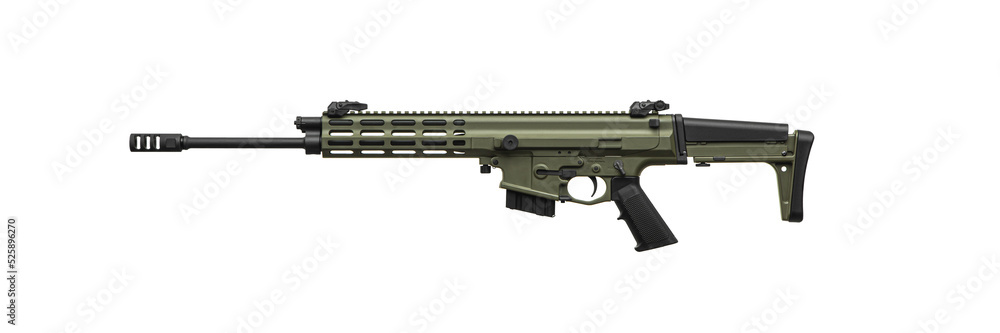 Modern automatic rifle isolated on white. Weapons for police, special forces and the army. Automatic carbine with mechanical sights.