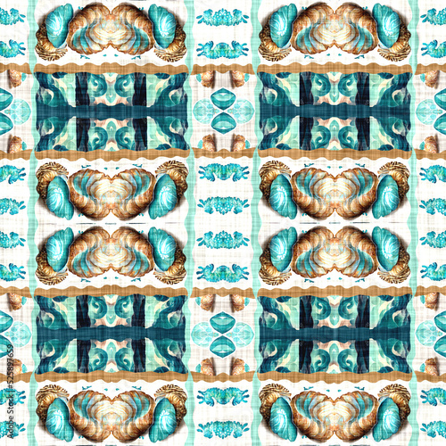 Teal beach house coastal style patchwork pattern tile. Modern nantucket summer printed fabric seamless repeat.