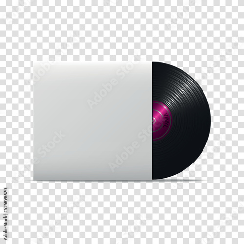 Realistic LP vinyl record with blank cover case vector icon.