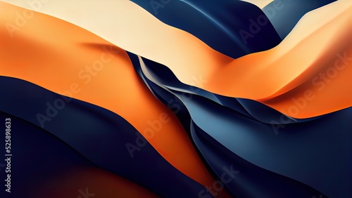 Blue and orange abstract background. Colorful gradiant with smooth flat geometric shapes. Web banner. Digital graphic elements. High end 4K wallpaper. 3D render.