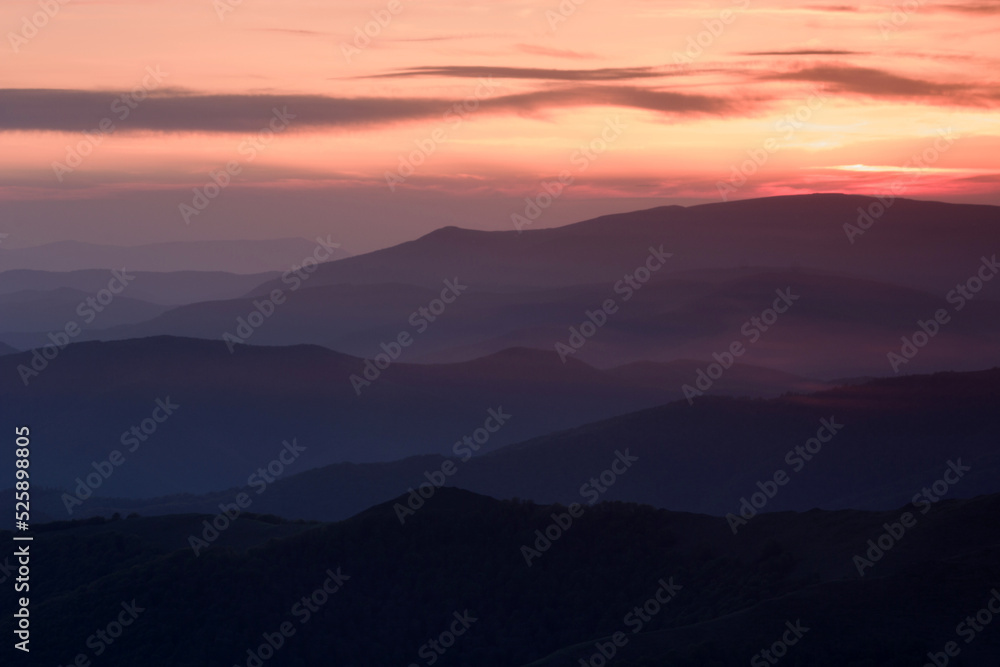 morning nature scenery, awesome sunset landscape, beautiful morning background in the mountains, Carpathian mountains, Ukraine, Europe	