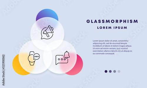 Information set icon. Speech bubble, megaphone, smart bracelet, notification, bell, message. Technology concept. Glassmorphism style. Vector line icon for Business and Advertising