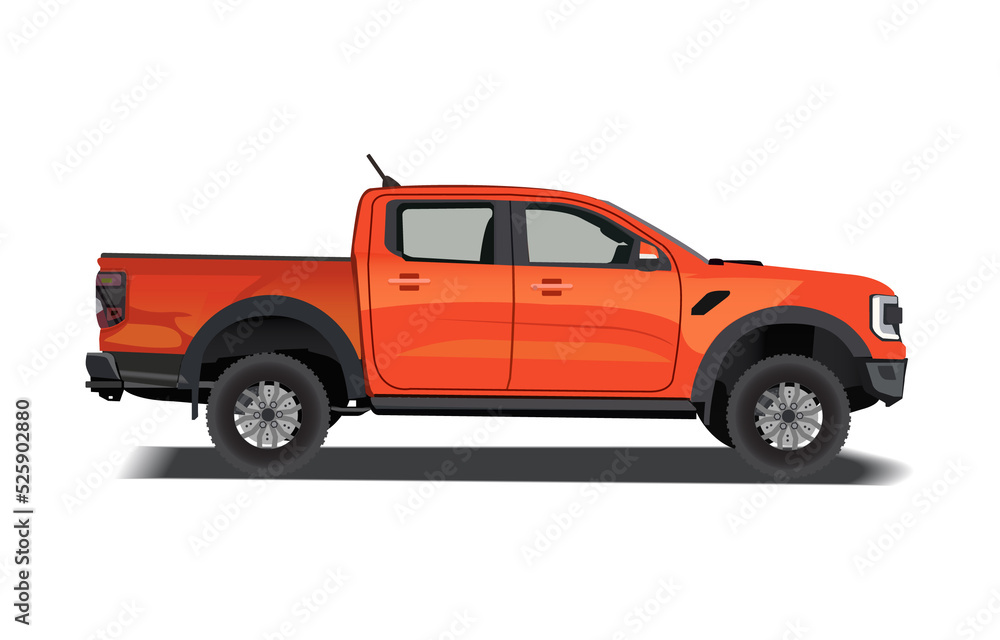 Pickup truck. Orange. Off-road.