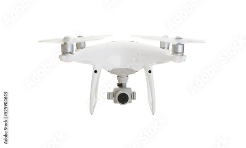 Front View of a Drone Quadcopter UAV Isolated In Flight. Transparent PNG.