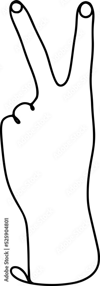 V sign illustration. Back of the hand lineart. Gestures outline. V sign illustration. Back of the hand lineart. Gestures outline.