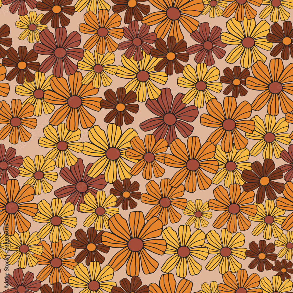 Seamless pattern with simple flowers. Floral print hippie 60s