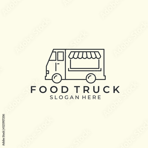 minimalist food truck line art style logo vector icon design template illustration