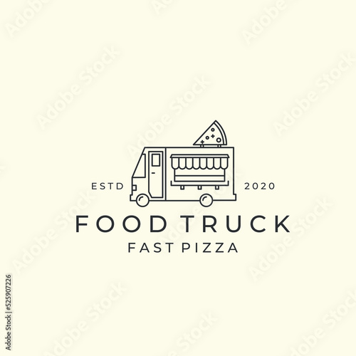 food truck or street food line art style logo vector icon design template illustration