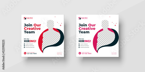 Join our creative team We are hiring job vacancy social media post or square web banner template