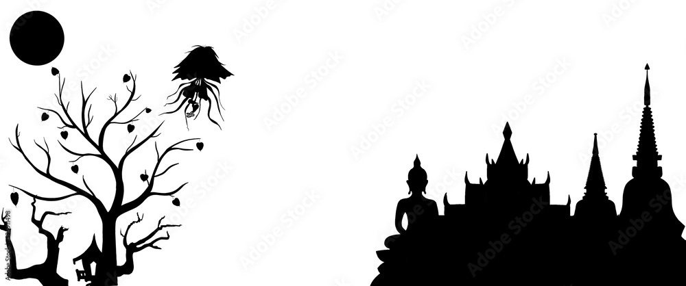 Hand drawn Thai traditional style thai ghost Krasue,Krasue is a belief shared across southeast asia on white background for concept of happy Halloween.