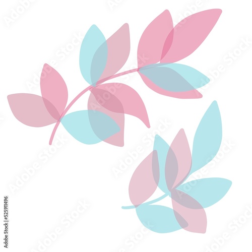 set of sprigs of pink and blue leaves