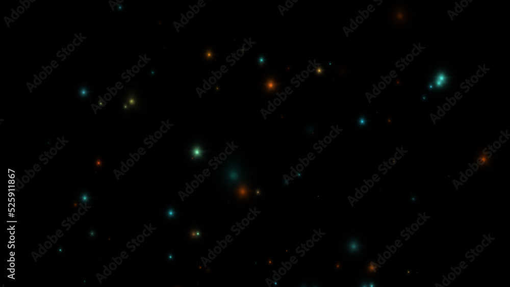 Abstract snowflakes of different colors in neon rays of light fall in the night sky. Beautiful winter night. 4k, 3d. Isolated black background Abstract snowflakes of different colors in neon rays of light fall in the night sky. Beautiful winter night. 4k, 3d. Isolated black background
