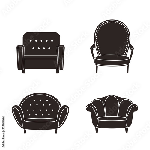 Set of soft armchairs silhouettes. Home interior concept