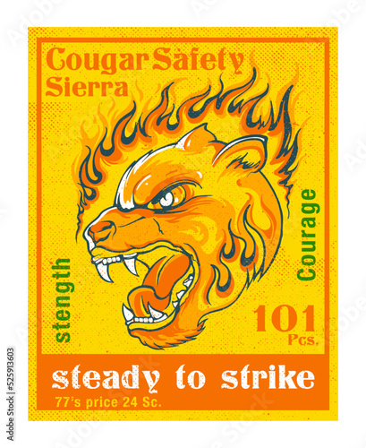 vintage matchbox illustration of flaming Puma with slogans and wordings