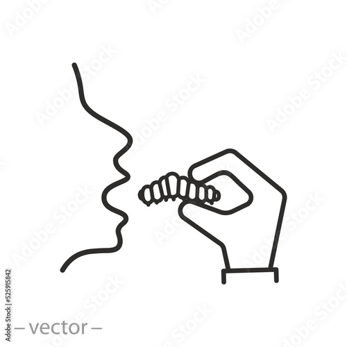 alternative food icon, eat mealworm, future proteins, thin line symbol on white background - editable stroke vector illustration