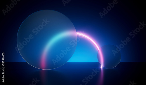 Wallpaper Mural Abstract geometric minimal frosted glass and neon product display showcase background. 3D Render Torontodigital.ca