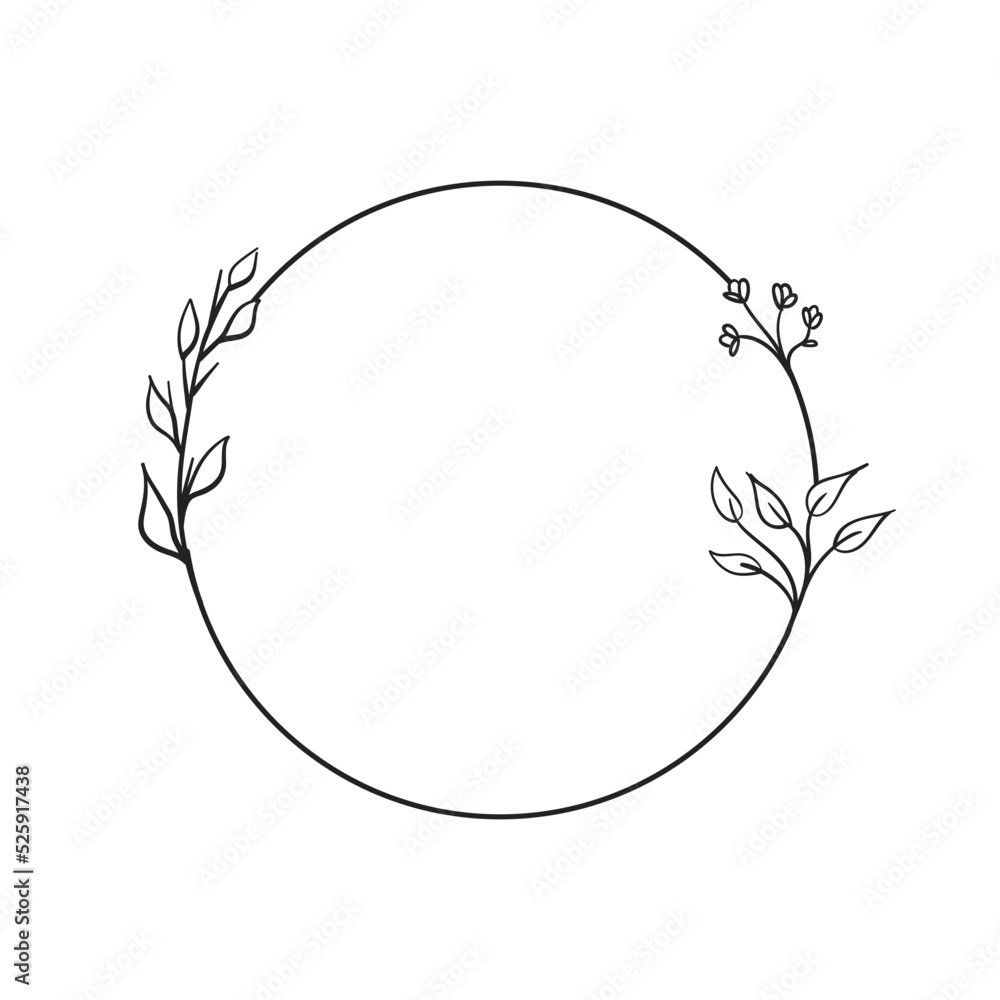 Circle frame with leaves. Doodle minimal style. Nature and organic decoration. Circle frame with leaves. Doodle minimal style. Nature and organic decoration.