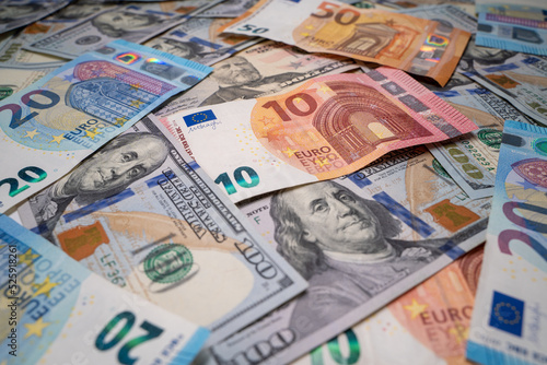 Dollars and Euros Money Close Up