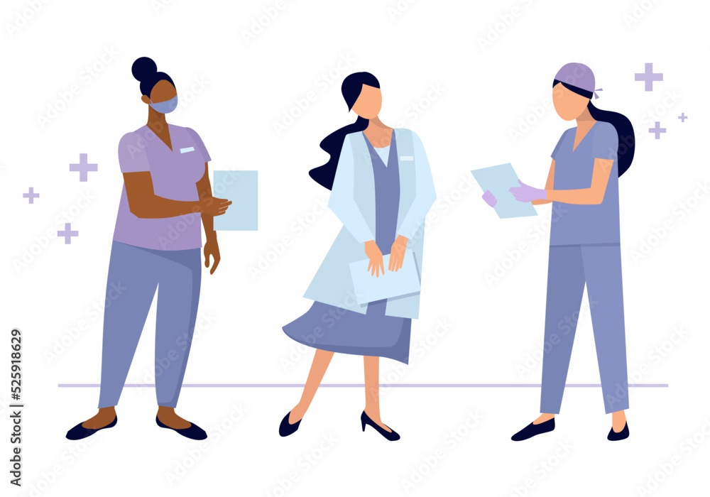 cartoon collection of female paramedics stand in hospital cartoon collection of female paramedics stand in hospital
