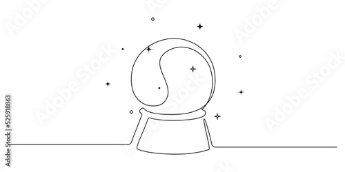 One continuous line drawing of Crystal ball. Mafic glass globe for concept predict fortune teller in simple linear style. Editable stroke. Doodle vector illustration