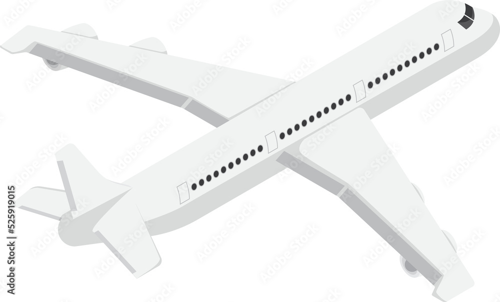 Flat 3d isometric large passenger airplane back view, air transportation and travel concept
