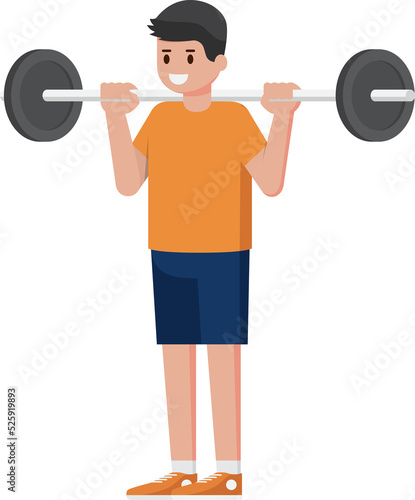 Man in bodybuilding and weight training poses Standing Barbell Calf Raise First Step