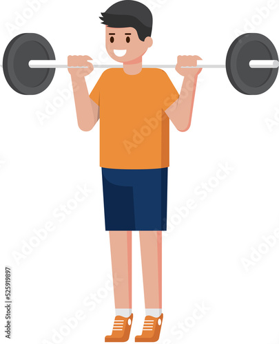 Man in bodybuilding and weight training poses Standing Barbell Calf Raise Second Step