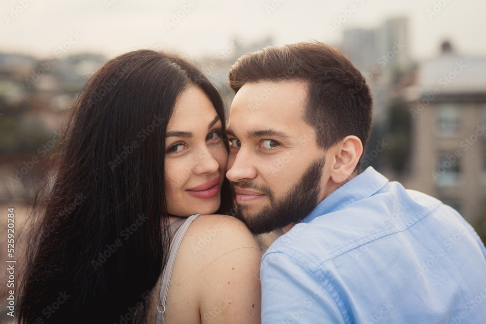 Close up portrait of caucasian young loving couple.Love, people, happiness and lifestyle concept Close up portrait of caucasian young loving couple.Love, people, happiness and lifestyle concept