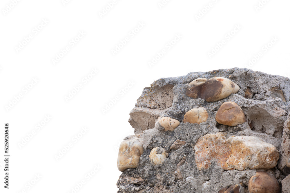 Stone wall on white background.Isolated on white background,with copy space.