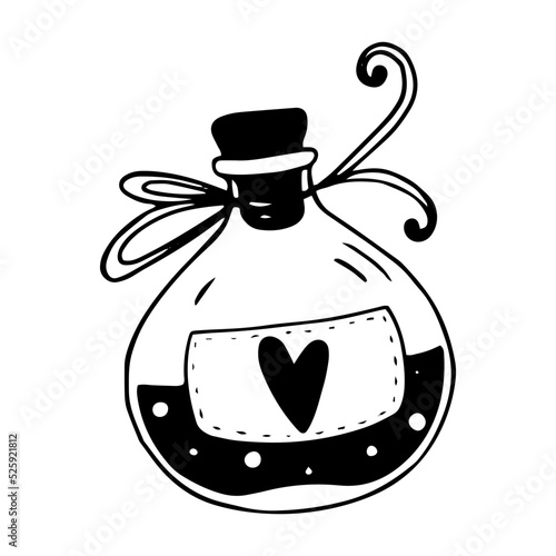 Doodle sketch of a love potion. Vector graphics.