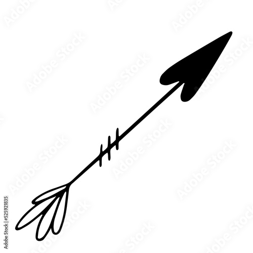 Doodle sketch of cupid's arrow.Vector graphics.