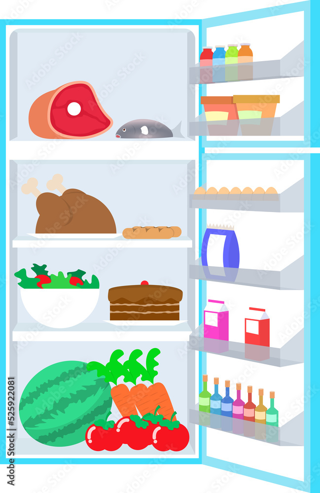 Refrigerator Filled with Fresh Food Flat Style Icon