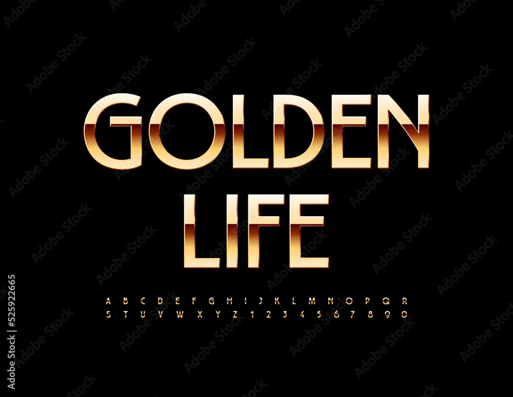 Vector premium Sign Golden Life. Chic Elegant Font. Modern Alphabet Letters and Numbers