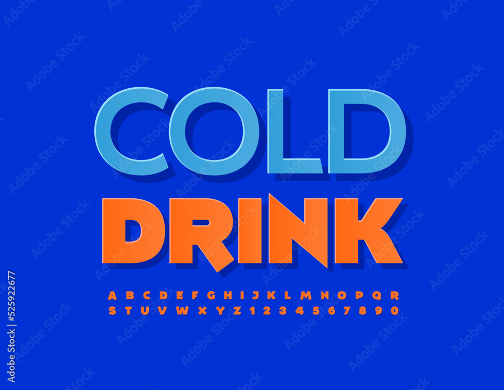 Vector advertising bade Cold Drink with bright sticker Font. Stylish set of Alphabet Letters and Numbers