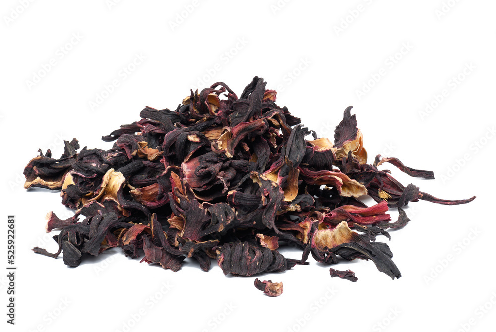 Obraz premium Bunch of dry hibiscus leaves on a white isolated background
