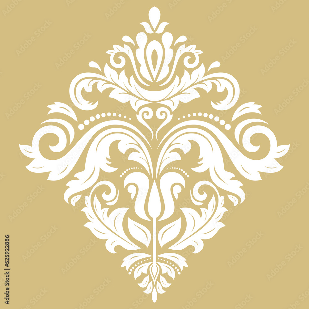 Oriental white pattern with arabesques and floral elements. Traditional classic ornament. Vintage pattern with arabesques
