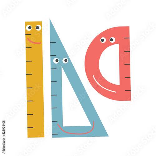 Three different types of rulers in cartoon style. Vector illustration.