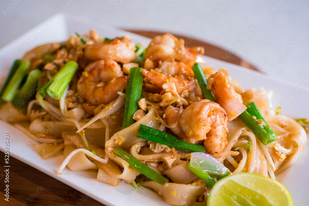 Shrimp pad thai sauted meat noodles peruvian gourmet restaurant food peruvian gourmet restaurant food