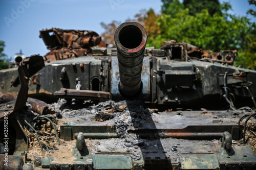 destroyed Russian military tanks, at war in Ukraine