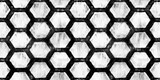 Seamless painted honeycomb hexagon black and white artistic acrylic paint texture background. Creative grunge monochrome hand drawn tileable geometric Japanese surface pattern design wallpaper motif.